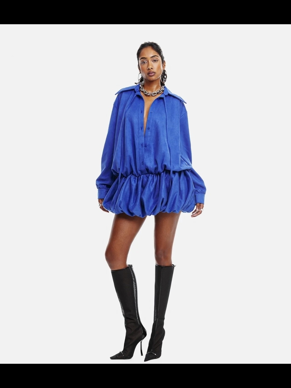 Hanifa Cobalt Blue Balloon-Hem Mini Dress